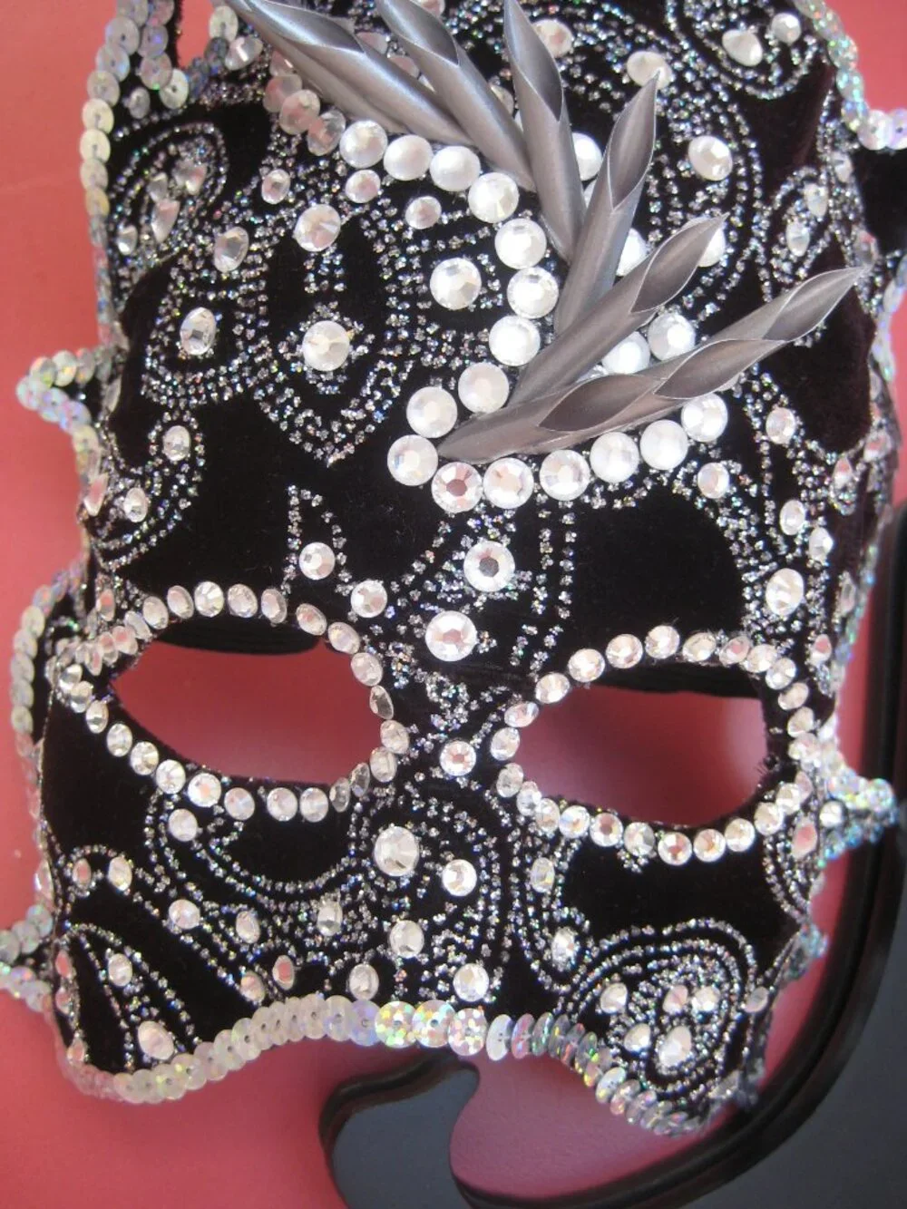 UPSCALE ARTISAN ADULT BLACK VELVET MASK w/RHINESTONES AND SEQUINS